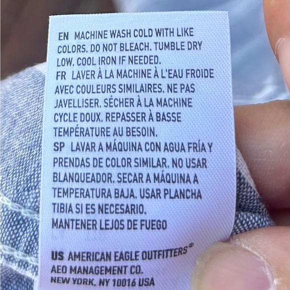 American Eagle Navy and White Striped Button-Up Shirt - Picture 5 of 5